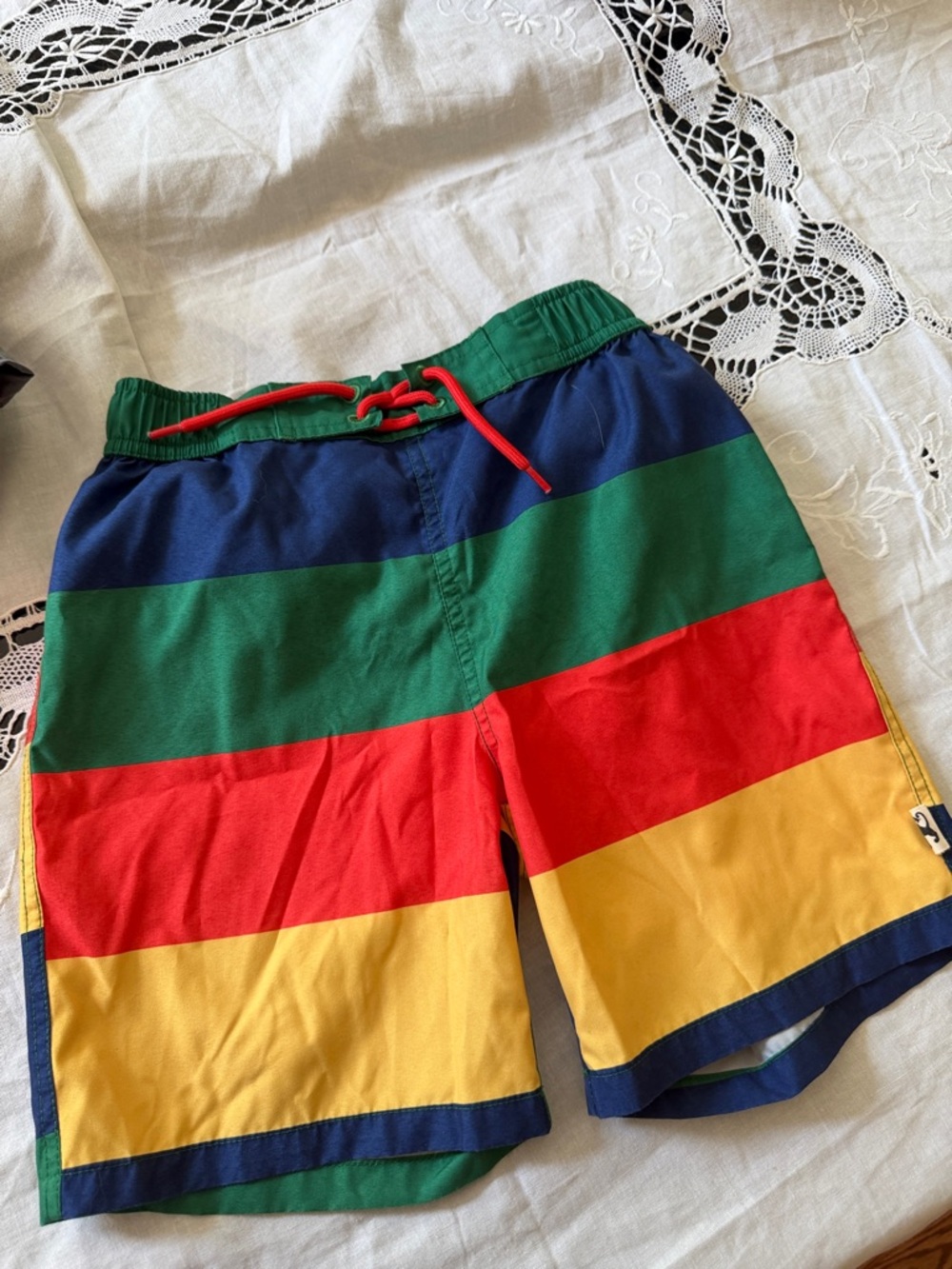 Mini Rodini Green Navy Red Trim Boys Swim Shorts